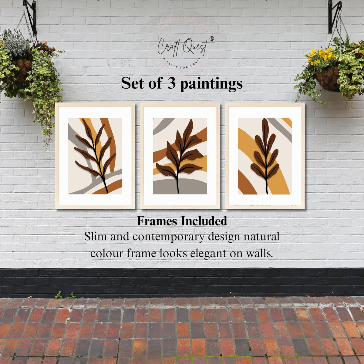 CRAFT QUEST Wall Art Decor Paintings | Set of 3 BOHO Wall Art Frames for Home Decoration | Ideal for Living Room, Bedrooms & Offices