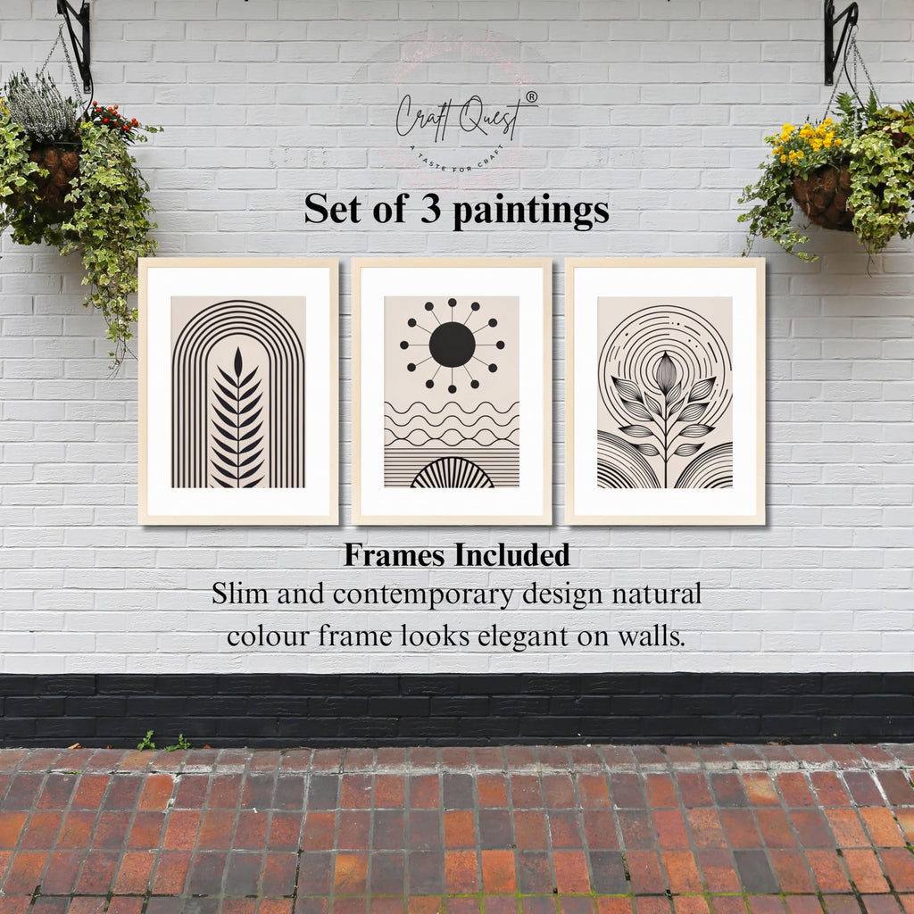 CRAFT QUEST Abstract Series Framed Paintings With Sun | Set of 3 Frames for Home Decoration | Ideal for Living Room, Bedroom & Offices