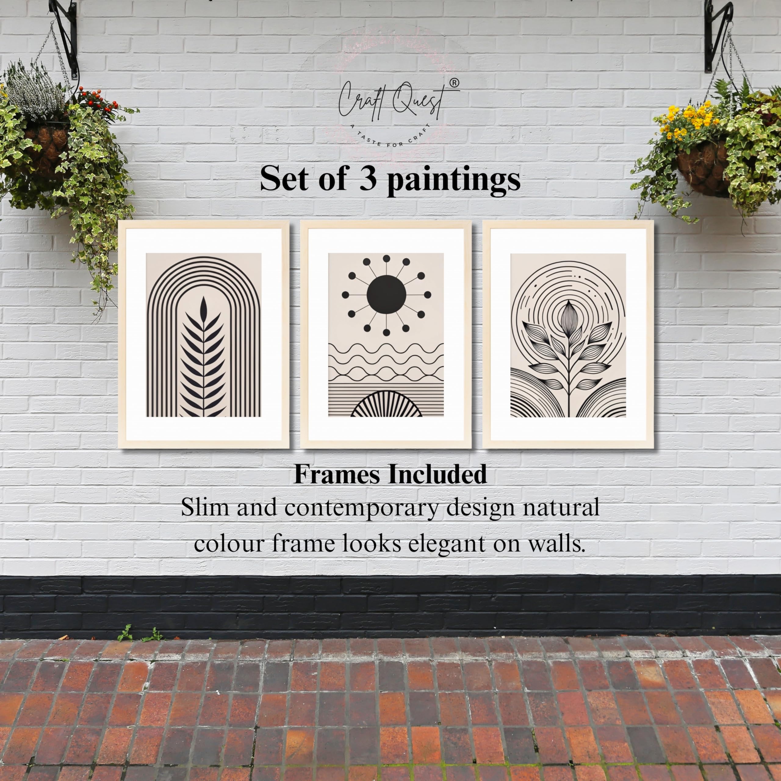 CRAFT QUEST Abstract Series Framed Paintings With Sun | Set of 3 Frames for Home Decoration | Ideal for Living Room, Bedroom & Offices