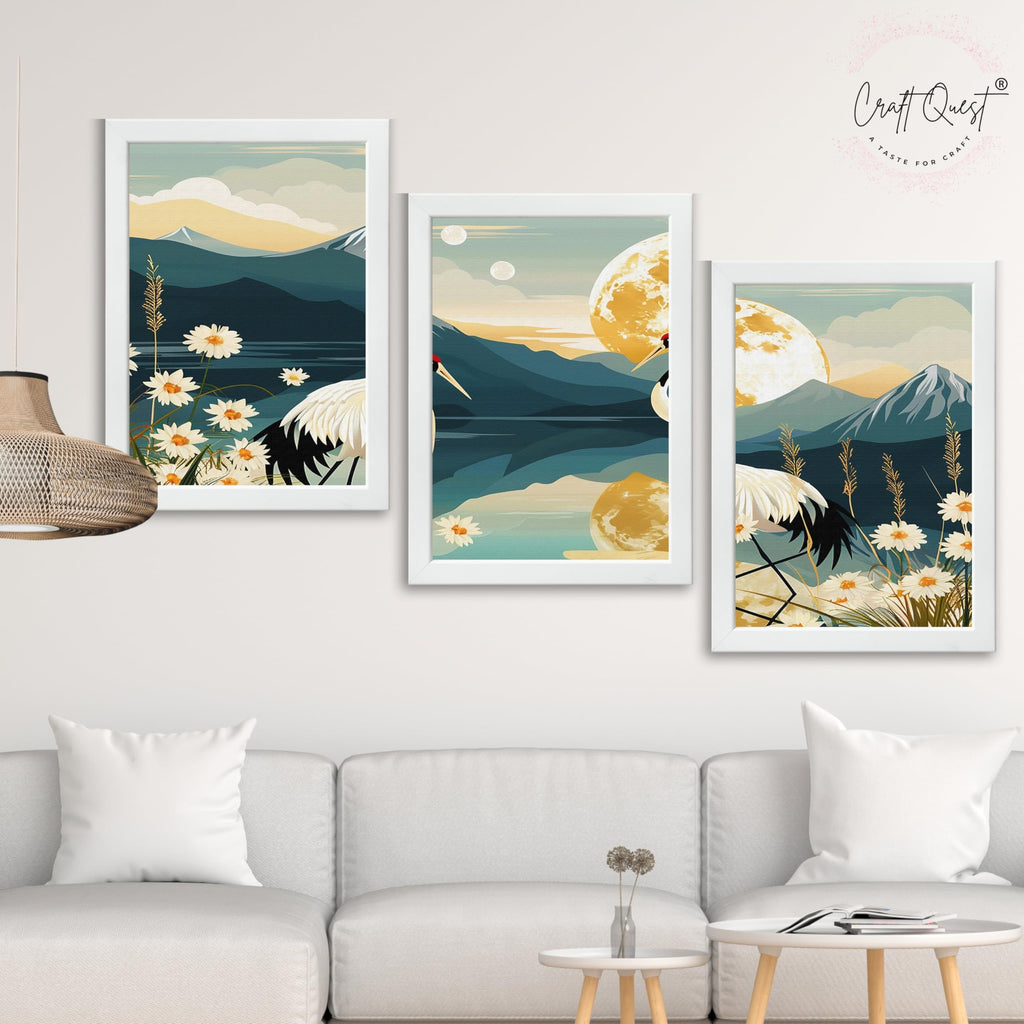 CRAFT QUEST Modern Of Lake & Mountains Wall Art | Set of 3 Frames for Home Decoration | Ideal for Living Room, Bedroom & Offices
