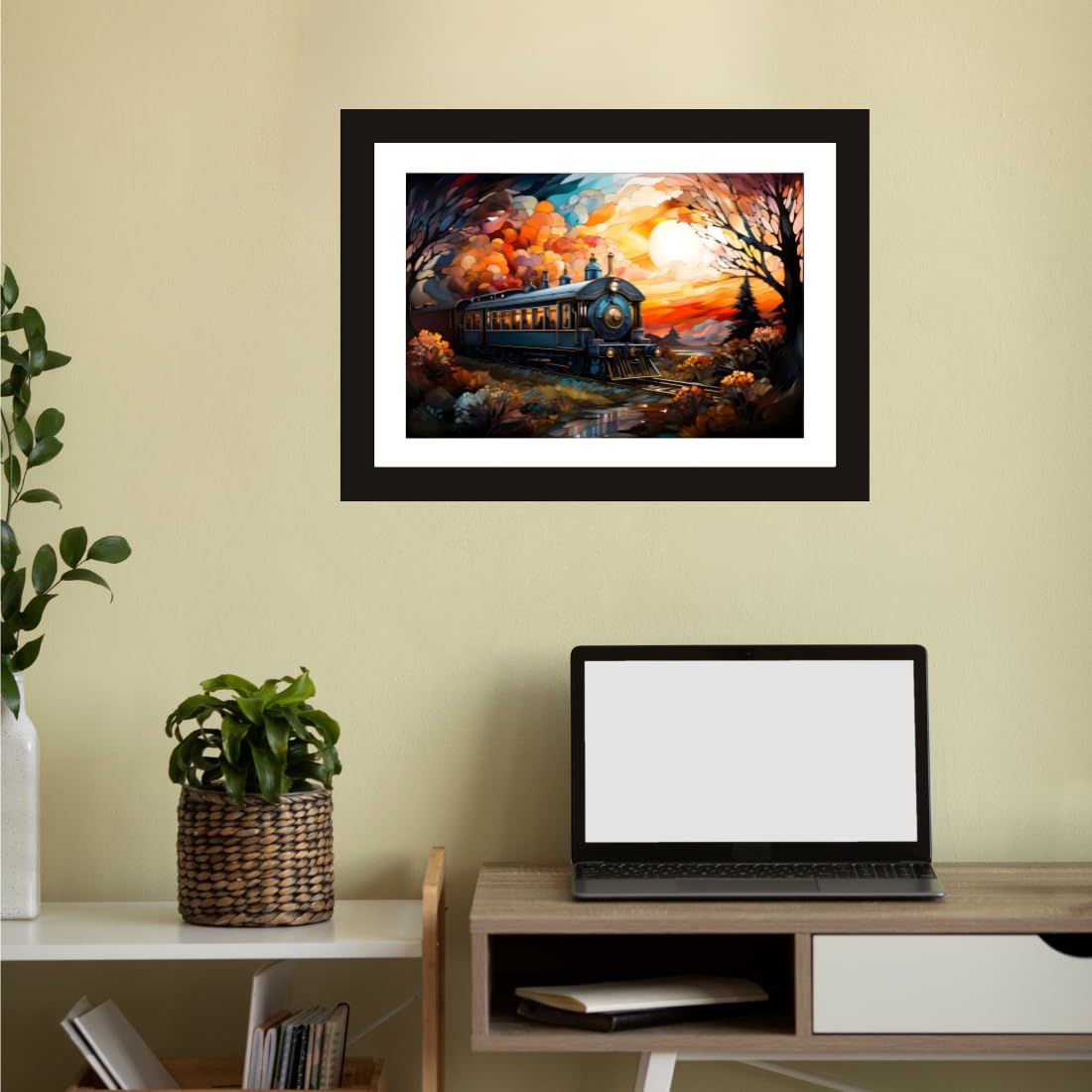 CRAFT QUEST Abstract Modern Fractal Flow Art Poster Frame for Home & Office Wall Decoration - Portrait, Wall Display (Black, 14x10 Inch Frame with Art Print) (Tropical Reverie)
