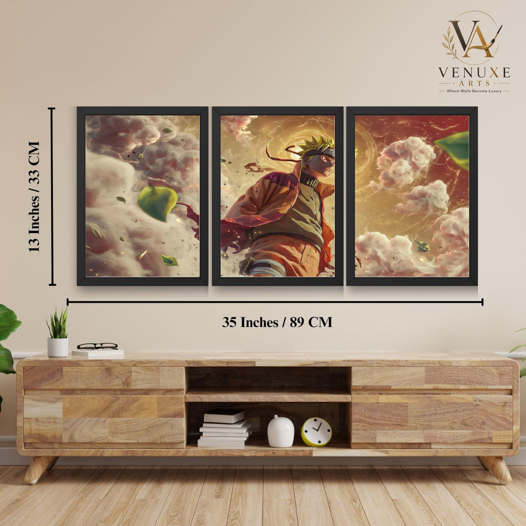 VENUXE ARTS Set Of 3 Anime Characters Wall Framed |Anime Characters Framed Poster for Living Room Bedroom Gaming Room Studio Wall Decor