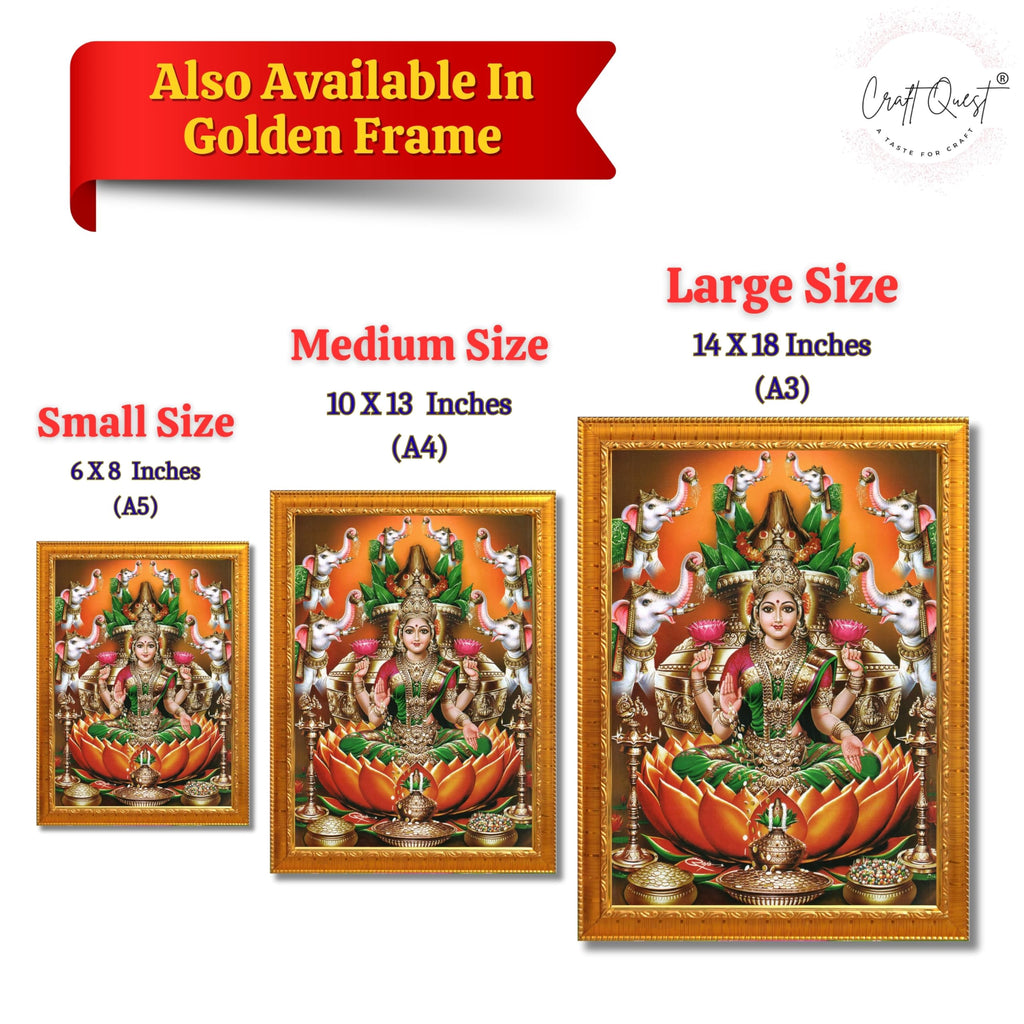 CRAFT QUEST Goddess Lakshmi Devi Dhana Vaibhav Laxmi Maa Wall Painting Photo Framed | Ideal for Home, Office, Temple & Puja Room, Wall Decor