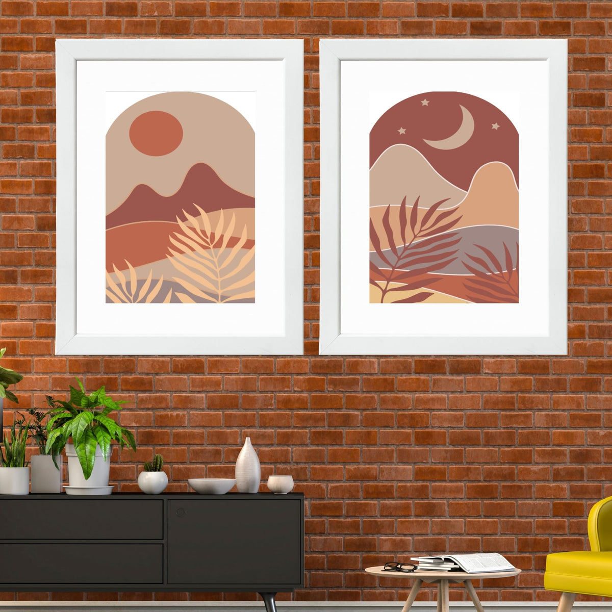 CRAFT QUEST Wall Art Decor Paintings | Set of 2 BOHO Wall Art Frames for Home Decoration | Ideal for Living Room, Bedroom & Office