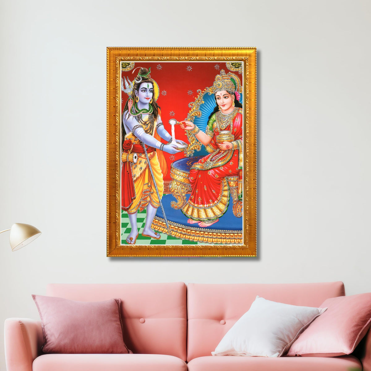 CRAFT QUEST Shiva & Maa Annapurna devi sitting on throne photo frame with Acrylic Glass for Kitchen, Restraunt