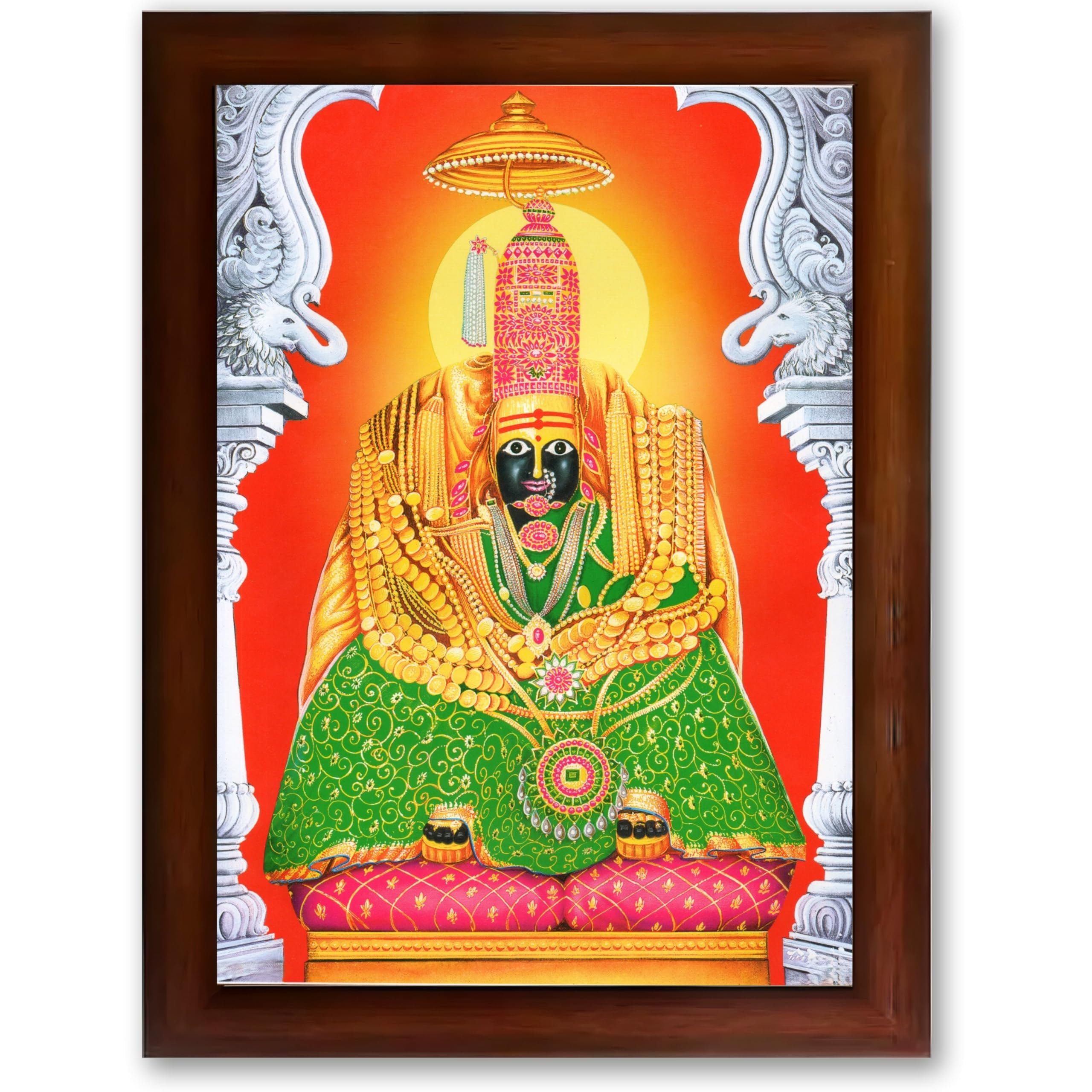 CRAFT QUEST Tulja mata photo with frame, Tuljabhawani photo | Hindu God Spiritual Framed | Ideal for Home, Office, Temple & Puja Room, Wall Decor