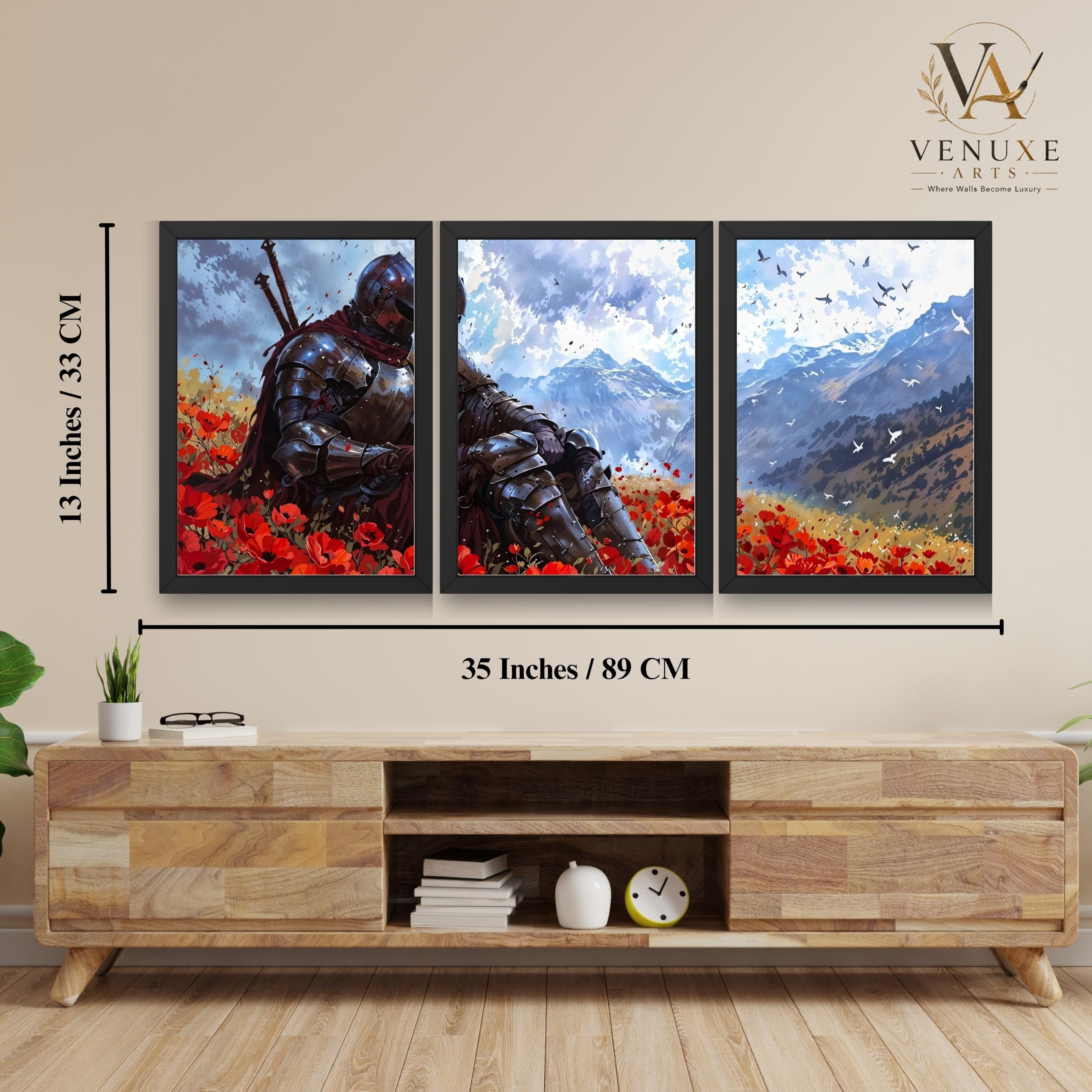 VENUXE ARTS Set Of 3 Anime Characters Wall Framed |Anime Characters Framed Poster for Living Room Bedroom Gaming Room Studio Wall Decor