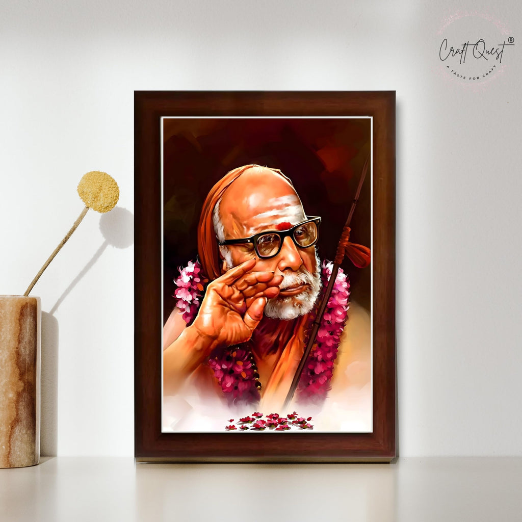 CRAFT QUEST Kanchi Maha Periyava Periyavar Periyar Kanji Wall Painting Framed Home Décor