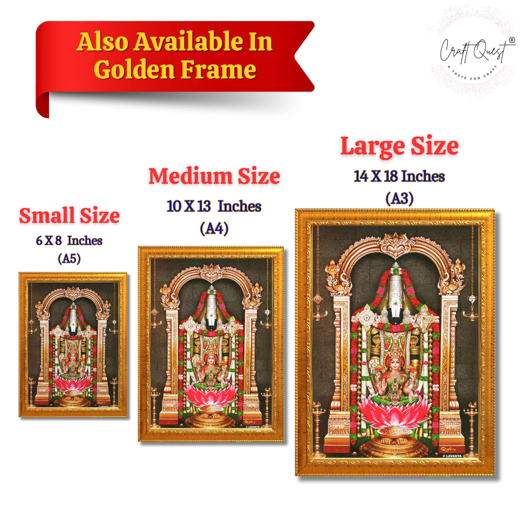 CRAFT QUEST Lord Tirupati Balaji Lakshmi Venkateshwara Swamy Wall Painting Framed, Home, Temple, Pooja, Wall Décor Item