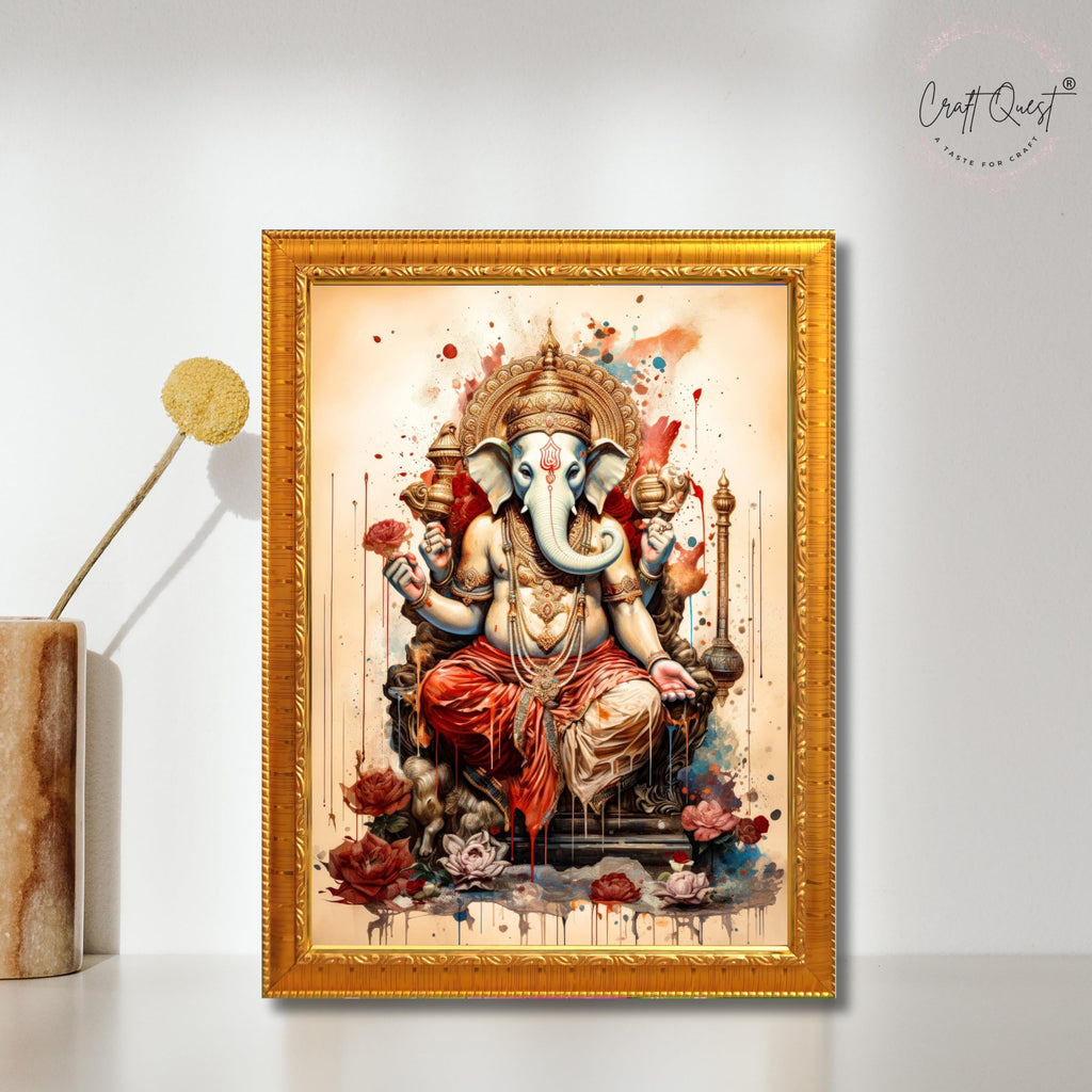 CRAFT QUEST Lord Ganesh Ganpati ji Hanging Wall Painting Framed For Home Décor