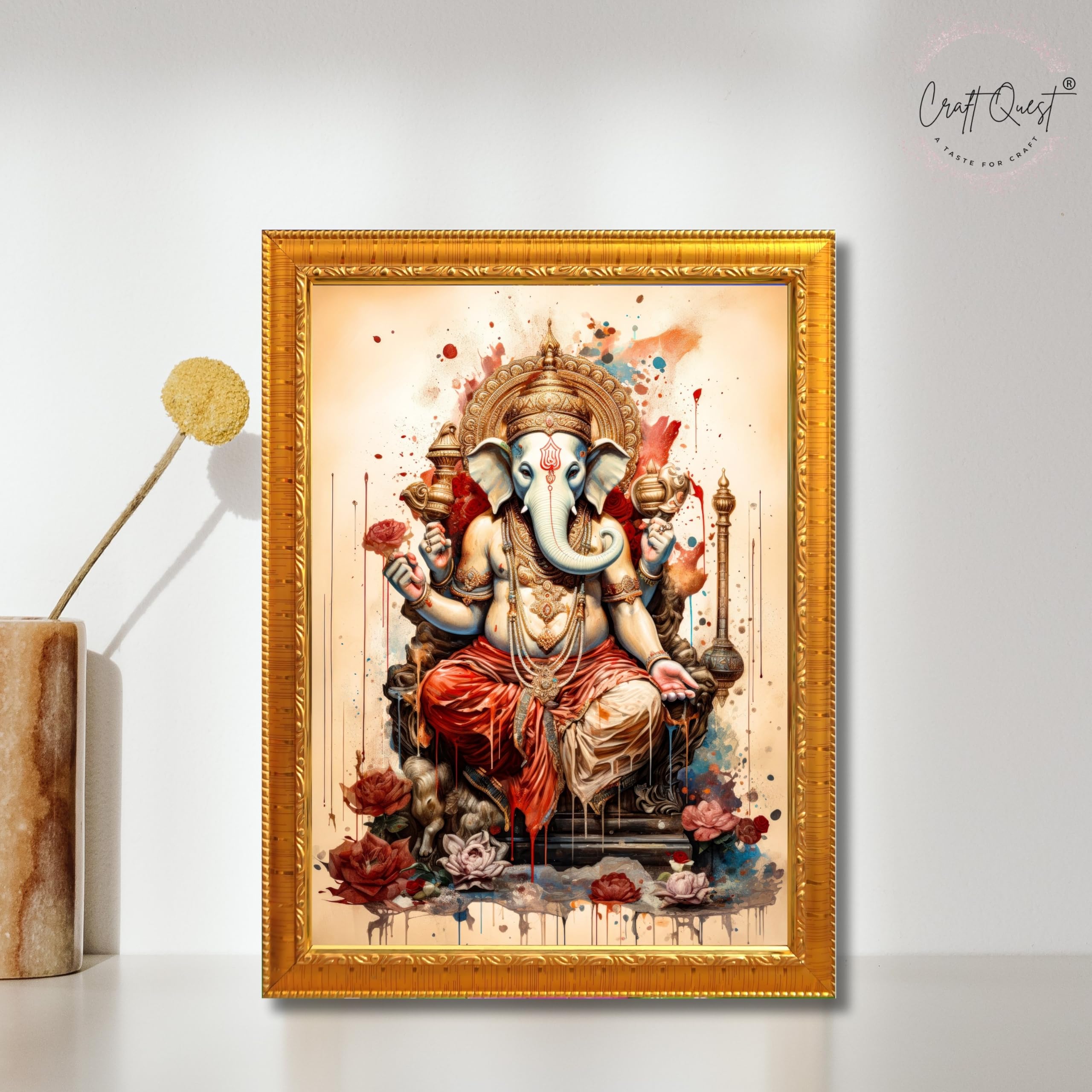 CRAFT QUEST Lord Ganesh Ganpati ji Hanging Wall Painting Framed For Home Décor