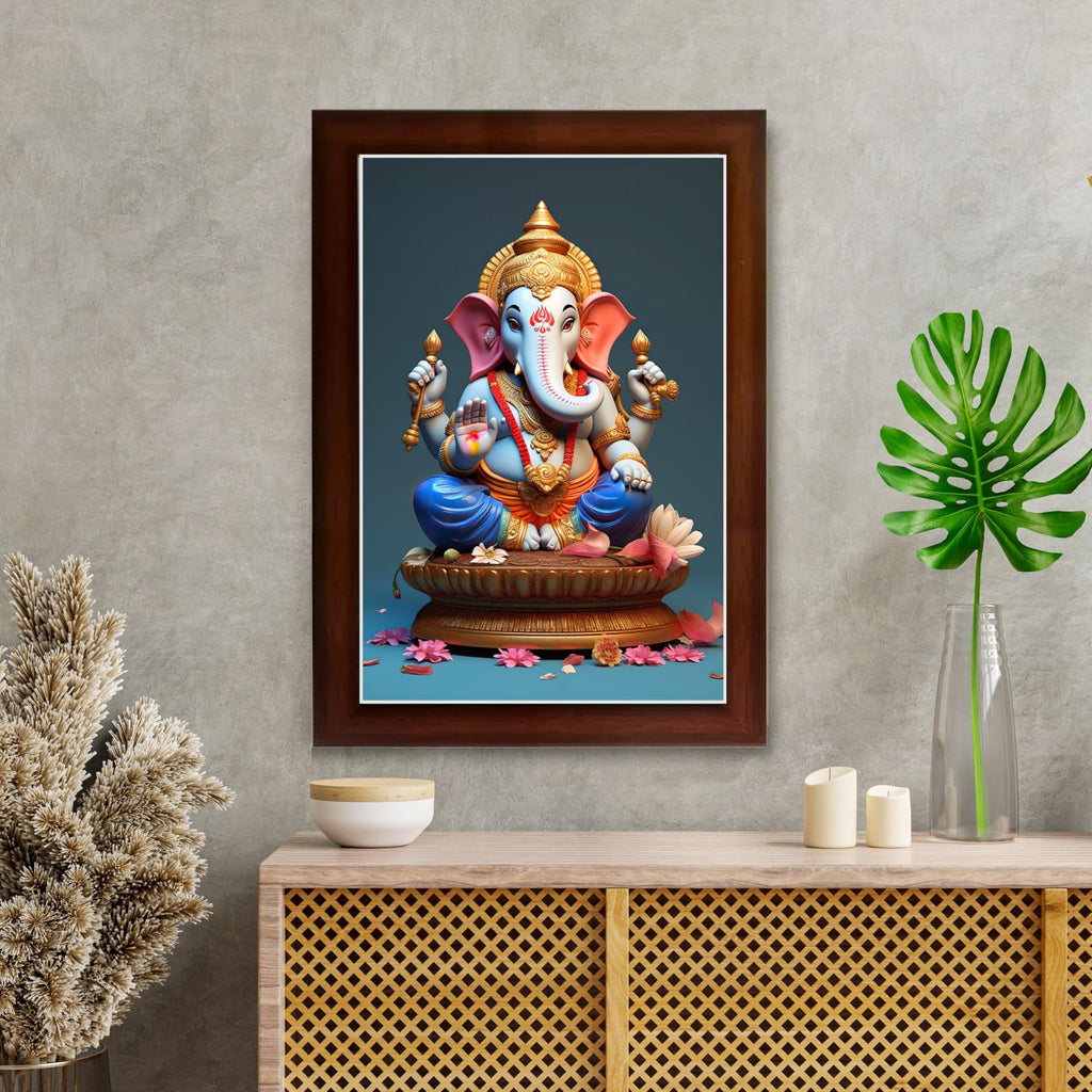 CRAFT QUEST Lord Ganesha Abstract Modern Wall Painting With Frame For Home and Office Décor