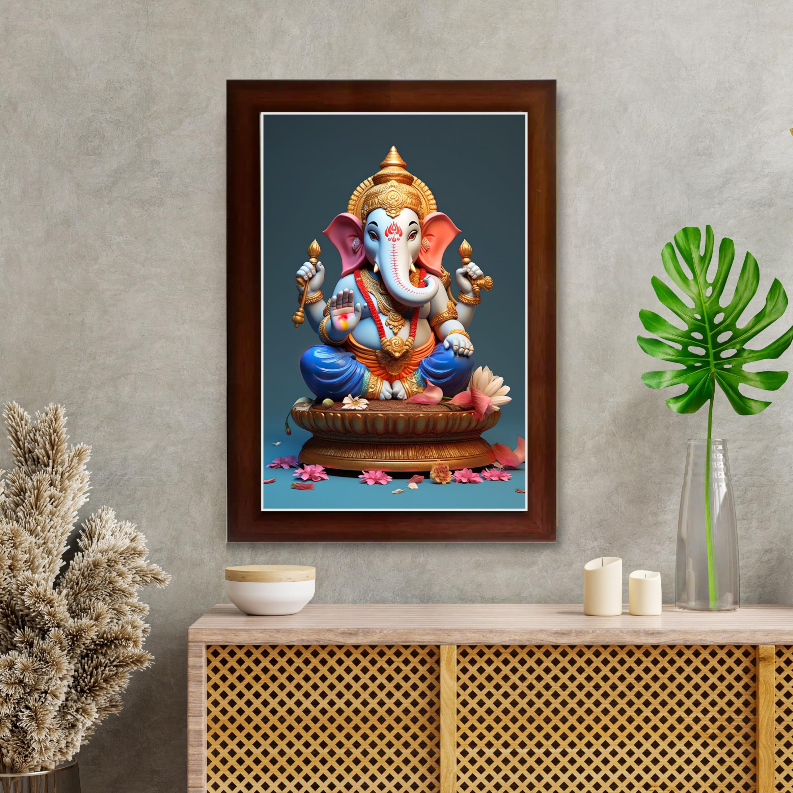 CRAFT QUEST Lord Ganesha Abstract Modern Wall Painting With Frame For Home and Office Décor
