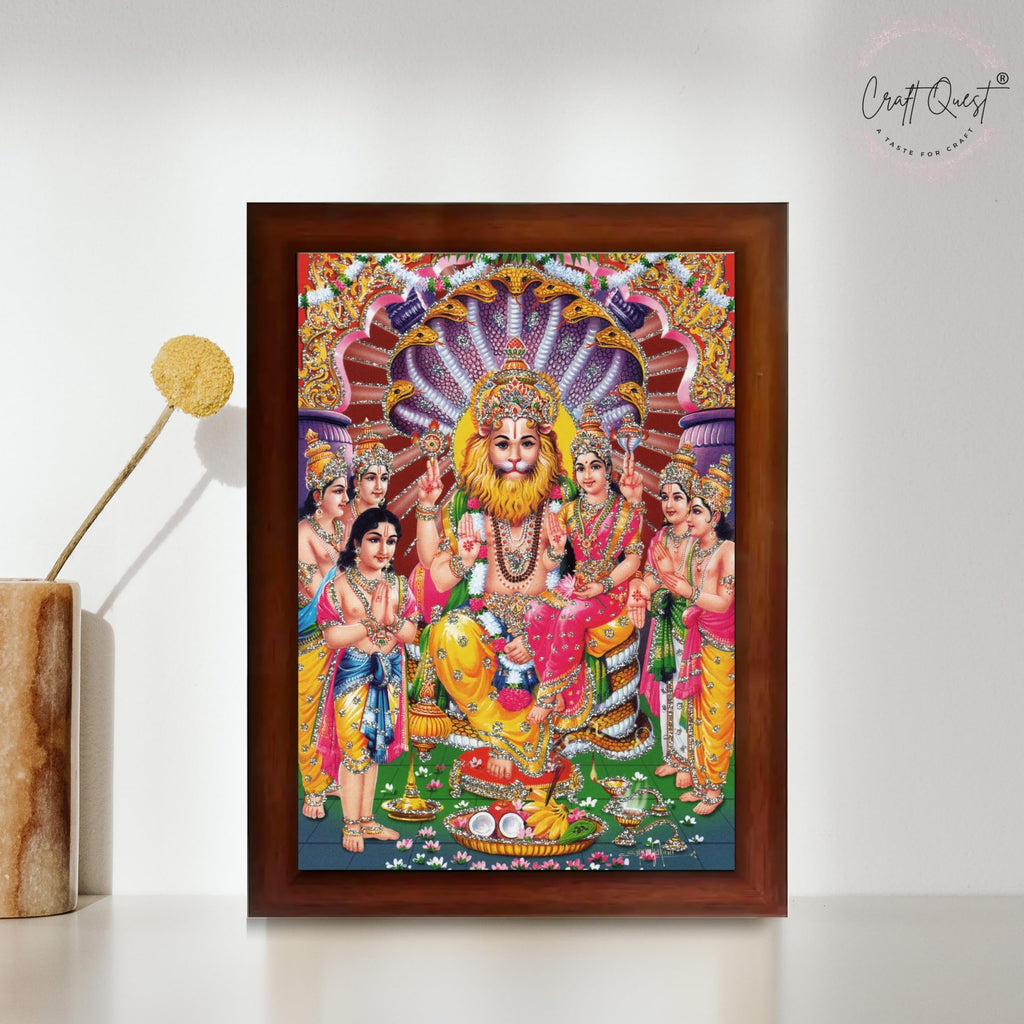 CRAFT QUEST Narasimha Swamy Lord Narsingh Bhagwan Photo Framed | Acrylic Glass, Lightweight | Ideal for Home, Office, Temple & Puja Room, Wall Decor
