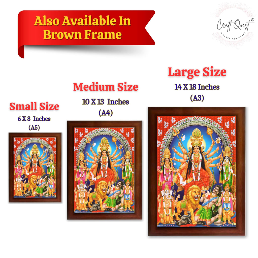 CRAFT QUEST Durga mata Mahishasura Mardini | Mahisasur Mardhini Durga Wall Painting Framed, Goddess Religious Photo Frame With Acrylic Glass