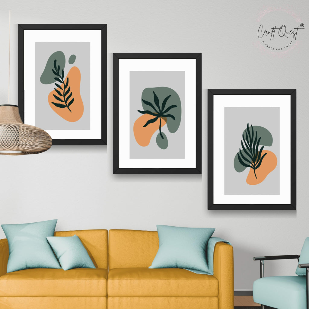 CRAFT QUEST Wall Art Decor Paintings | Set of 3 BOHO Wall Art Frames for Home Decoratio | Ideal for Living Room, Office & Bedroom