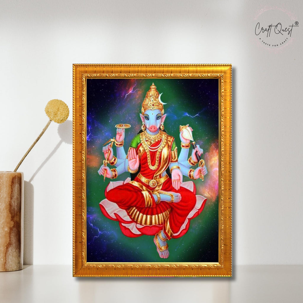 CRAFT QUEST Varahi Amman amma Photo Varahi Wall Painting Photo Frame With Acrylic Glass| South Devi Frame for Home, Office, Temple & Gifting