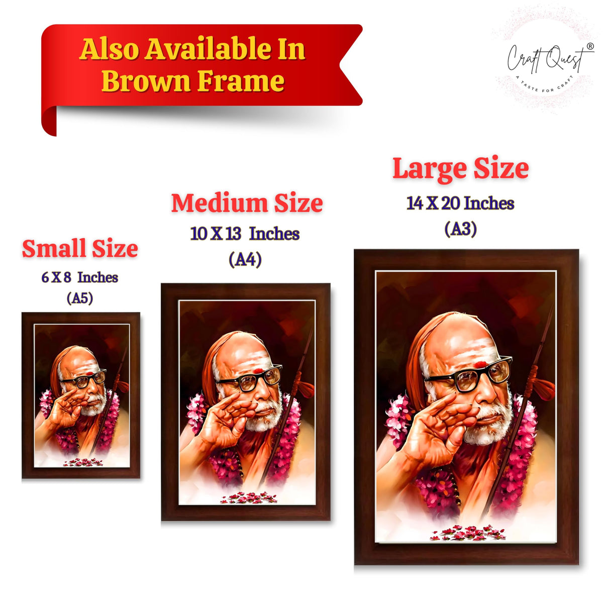 CRAFT QUEST Kanchi Maha Periyava Periyavar Periyar Kanji Wall Painting Framed Home Décor