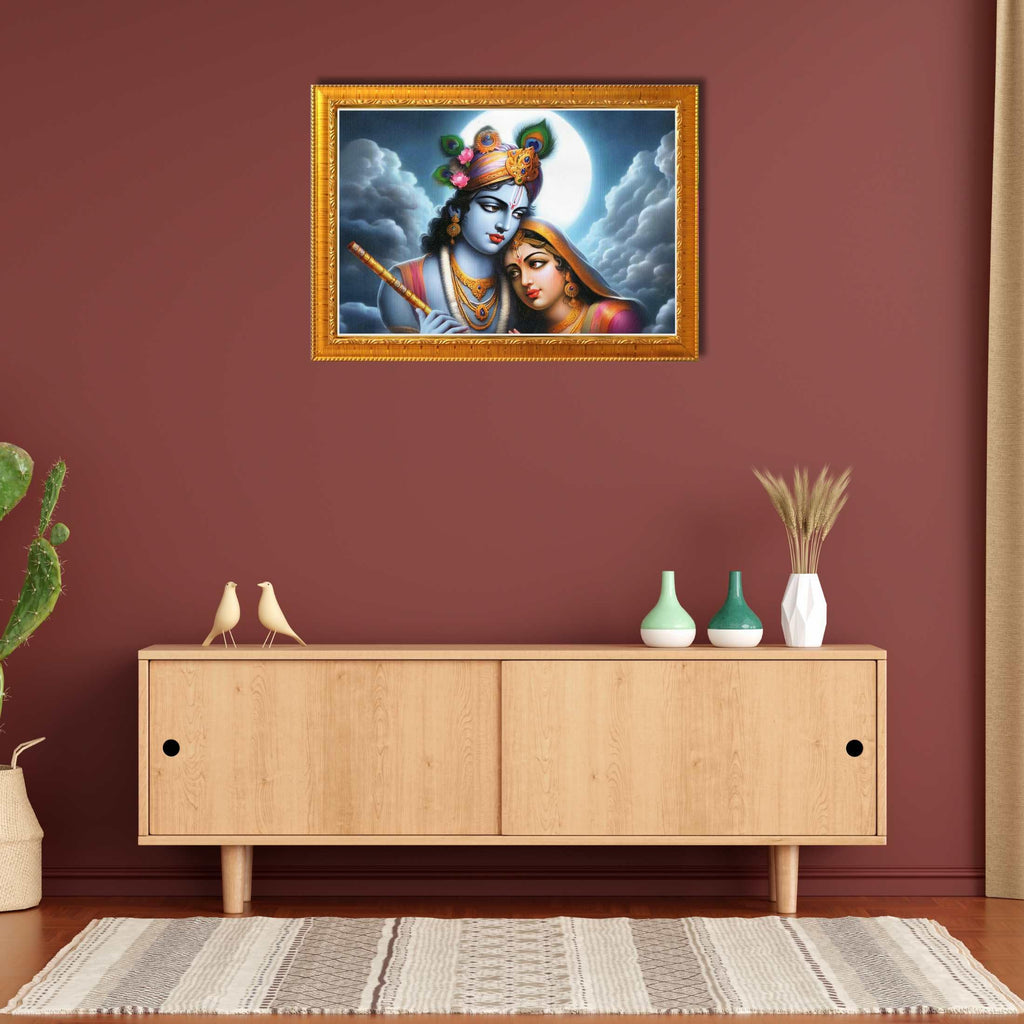 CRAFT QUEST Radha Krishna Art Photo Framed Painting for Home and Bedroom Wall Decoration of Size 14X10 Inches with Frame And Acrylic Glass RK211