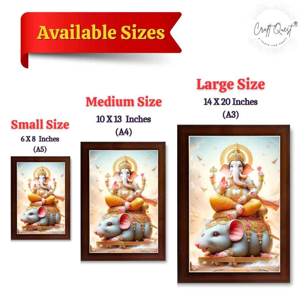 CRAFT QUEST God Ganpati ji Photo Frame Wall Decor Mandir Pooja Poster Religious Painting Divine Hindu Temple Decoration Spiritual Blessings Home Office Gift