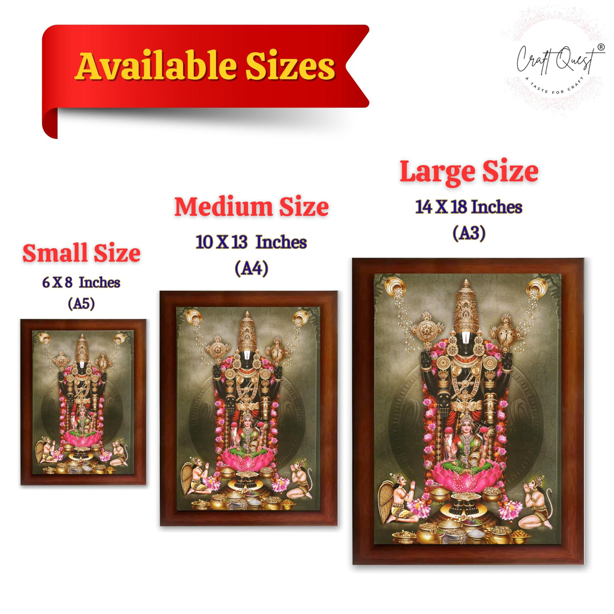 CRAFT QUEST Venkateshwara Tirupati Balaji Lakshmi venkateshwer Swamy Wall Photo Frame For Home, Temple, Pooja, Wall Décor Item