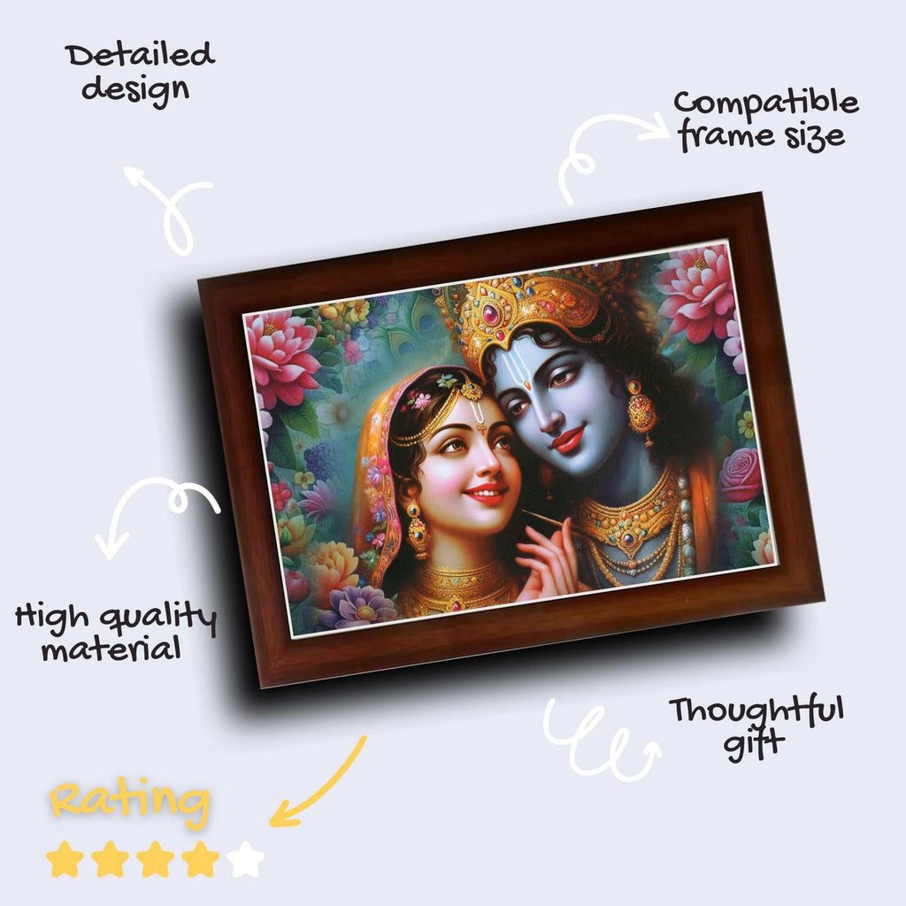 CRAFT QUEST Radha Krishna Art Photo Framed Painting for Home and Bedroom Wall Decoration of Size 14X10 Inches with Frame And Acrylic Glass RK205