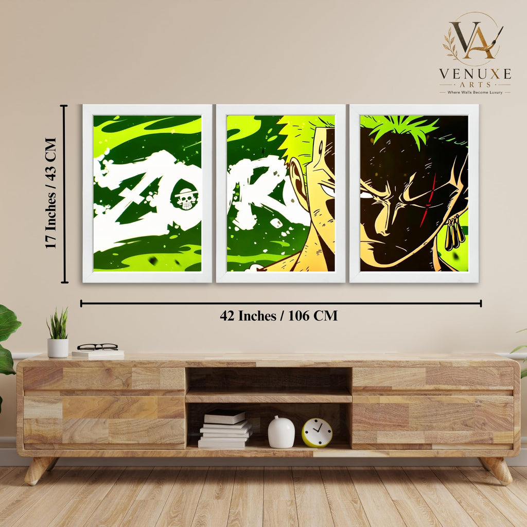 VENUXE ARTS Set Of 3 Anime Characters Wall Framed |Anime Characters Framed Poster for Living Room Bedroom Gaming Room Studio Wall Decor