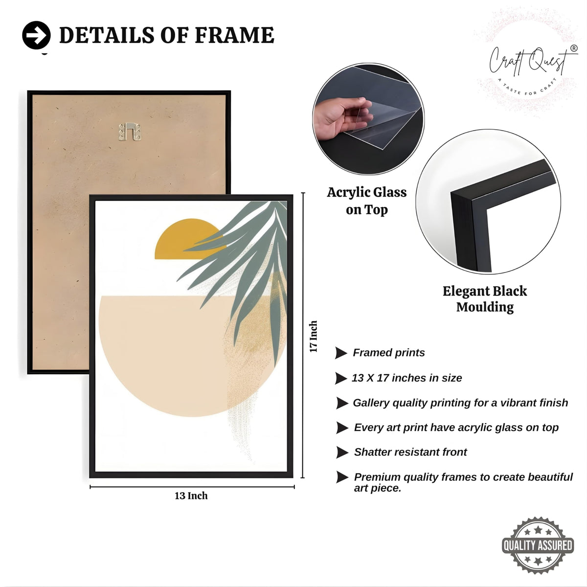 CRAFT QUEST SET OF 3 Abstract Paintings Modern Art | Set of 3 Frames for Home Decoration | Ideal for Living Room, Bedroom & Offices