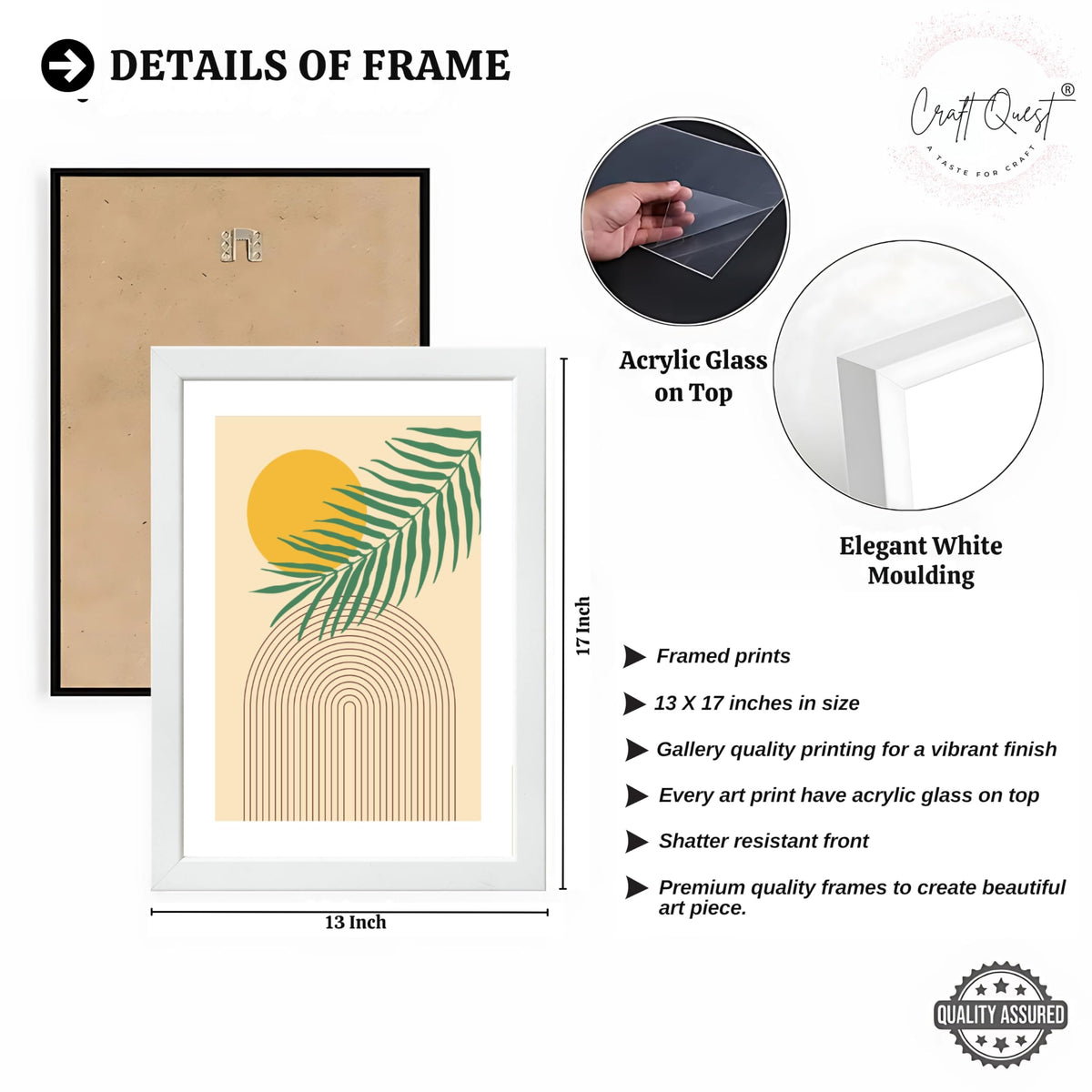 CRAFT QUEST Wall Art Decor Paintings | Set of 3 BOHO Wall Art Frames for Home Decoration | Ideal for Living Room, Bedroom & Office