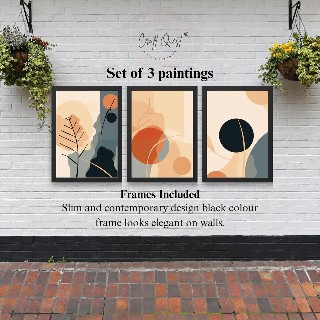 CRAFT QUEST Wall Art Decor Paintings | Set of 3 BOHO Wall Art Frames for Home Decoration | Ideal for Living Room, Officess & Bedrooms