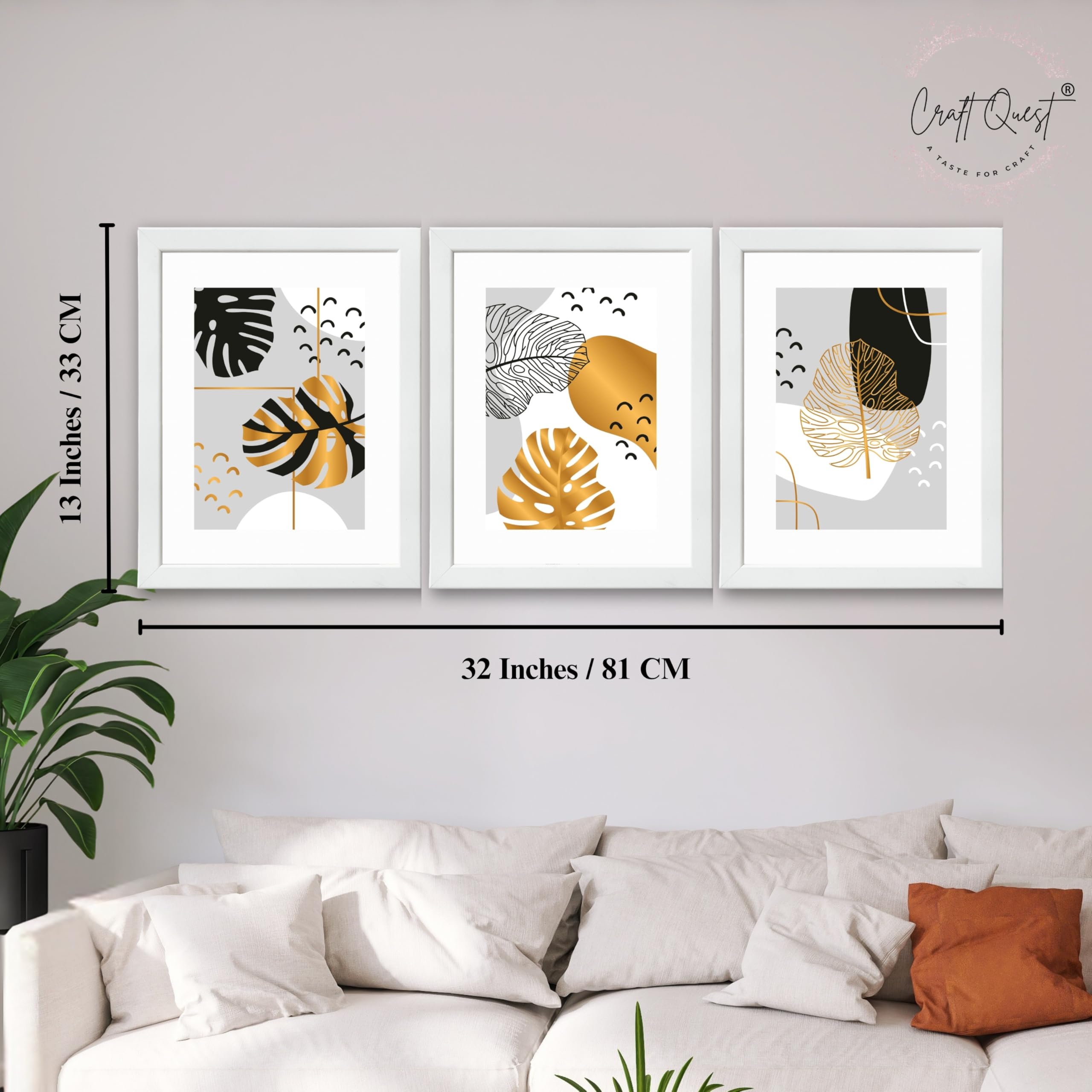 CRAFT QUEST Wall Art Decor Paintings | Set of 3 Abstract Wall Art Frames for Home Decoration | Ideal for Living Room, Bedrooms & Offices