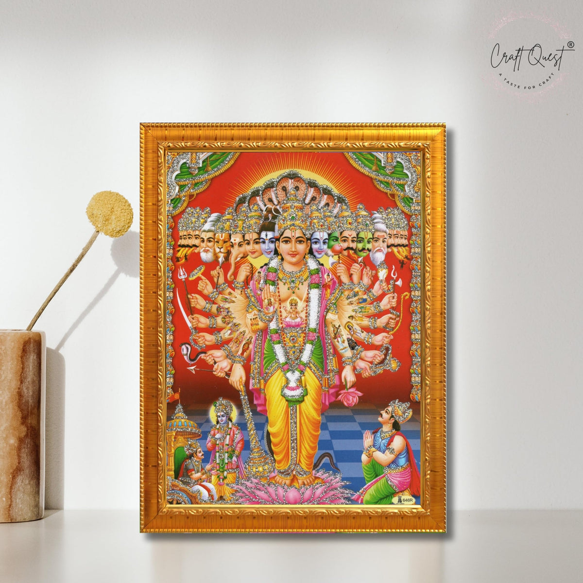 CRAFT QUEST Lord Vishnu Lakshmi Devi Laxmi Narayan Ji Wall Painting Framed Home and Pooja Room Décor