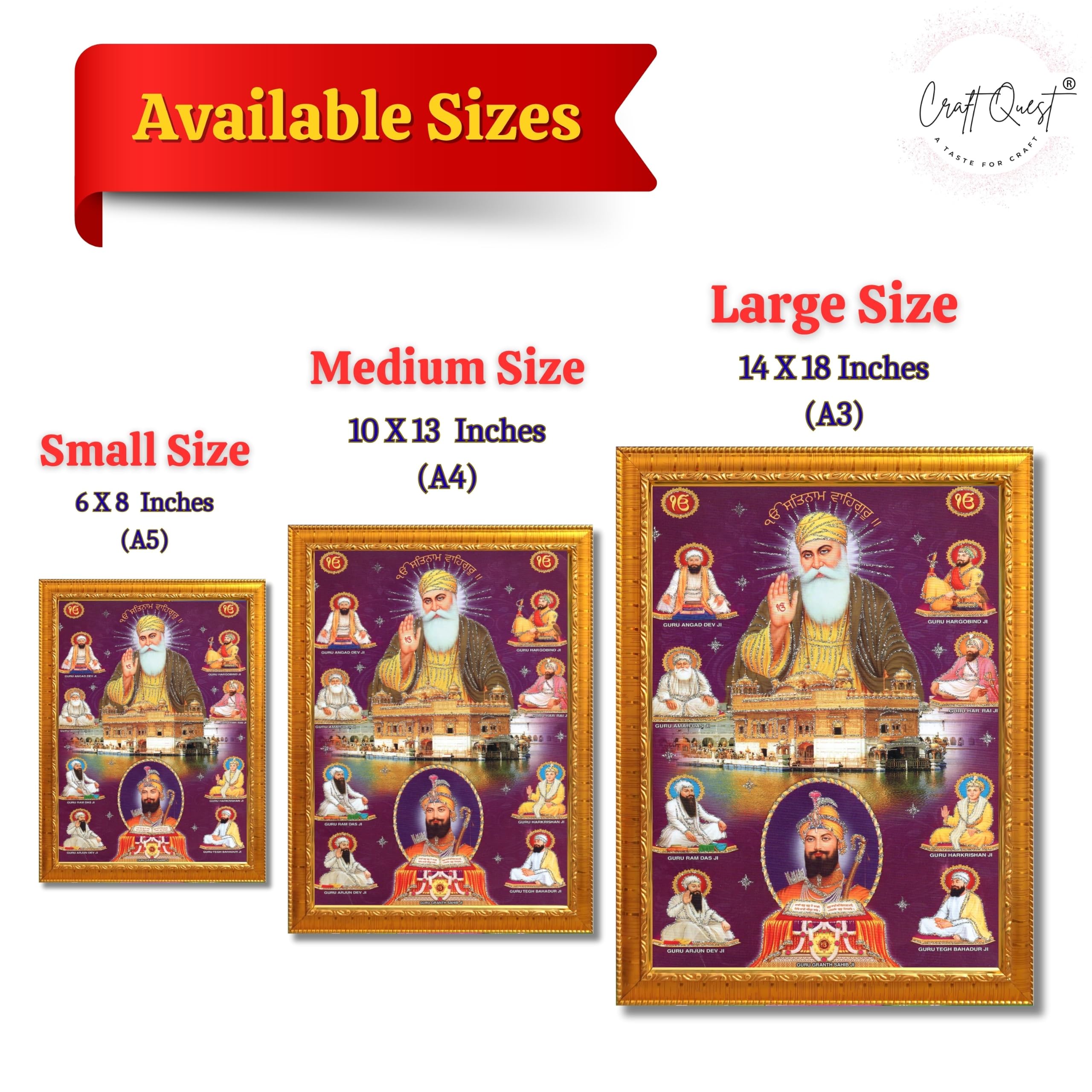 CRAFT QUEST Satnam Waheguru Gurunanak Dev Ji Photo Frame Sikh Guru Photo for Home Decor Religious Painting Decorative Artwork Gift Frame