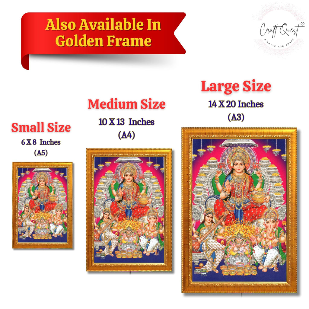 CRAFT QUEST Lord MahaLaxmi Ganesh Saraswati Ji Religious Hindu Photo Frame for Diwali,Wall, Table, Office, Temple, Pooja, Living Room and Decor