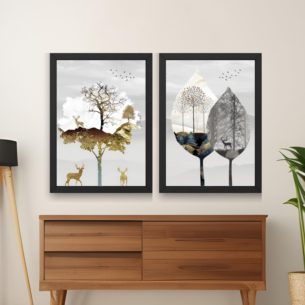 CRAFT QUEST Wall Art Decor Paintings | Set of 2 Modern art Wall Art Frames for Home Decoration | Ideal for Living Room, Bedroom & Office