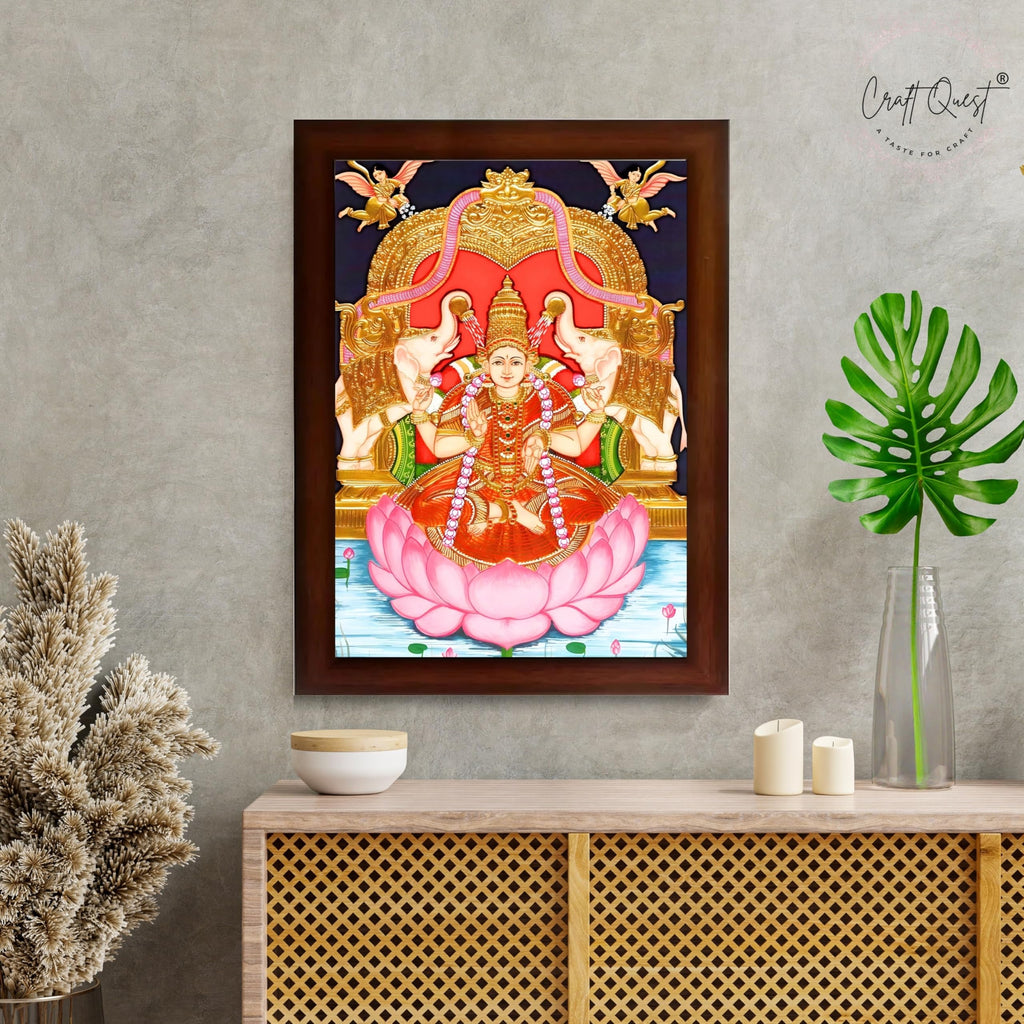 CRAFT QUEST Goddess Lakshmi Maa Vaibhav Laxmi Wall Painting Photo Framed | Acrylic Glass, Lightweight | Ideal for Home, Office, Temple & Puja Room, Wall Decor