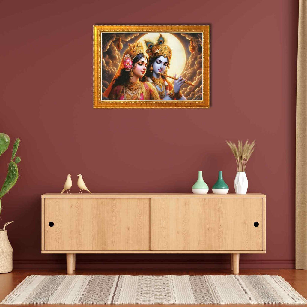 CRAFT QUEST Radha Krishna Art Photo Framed Painting for Home and Bedroom Wall Decoration of Size 14X10 Inches with Frame And Acrylic Glass RK203