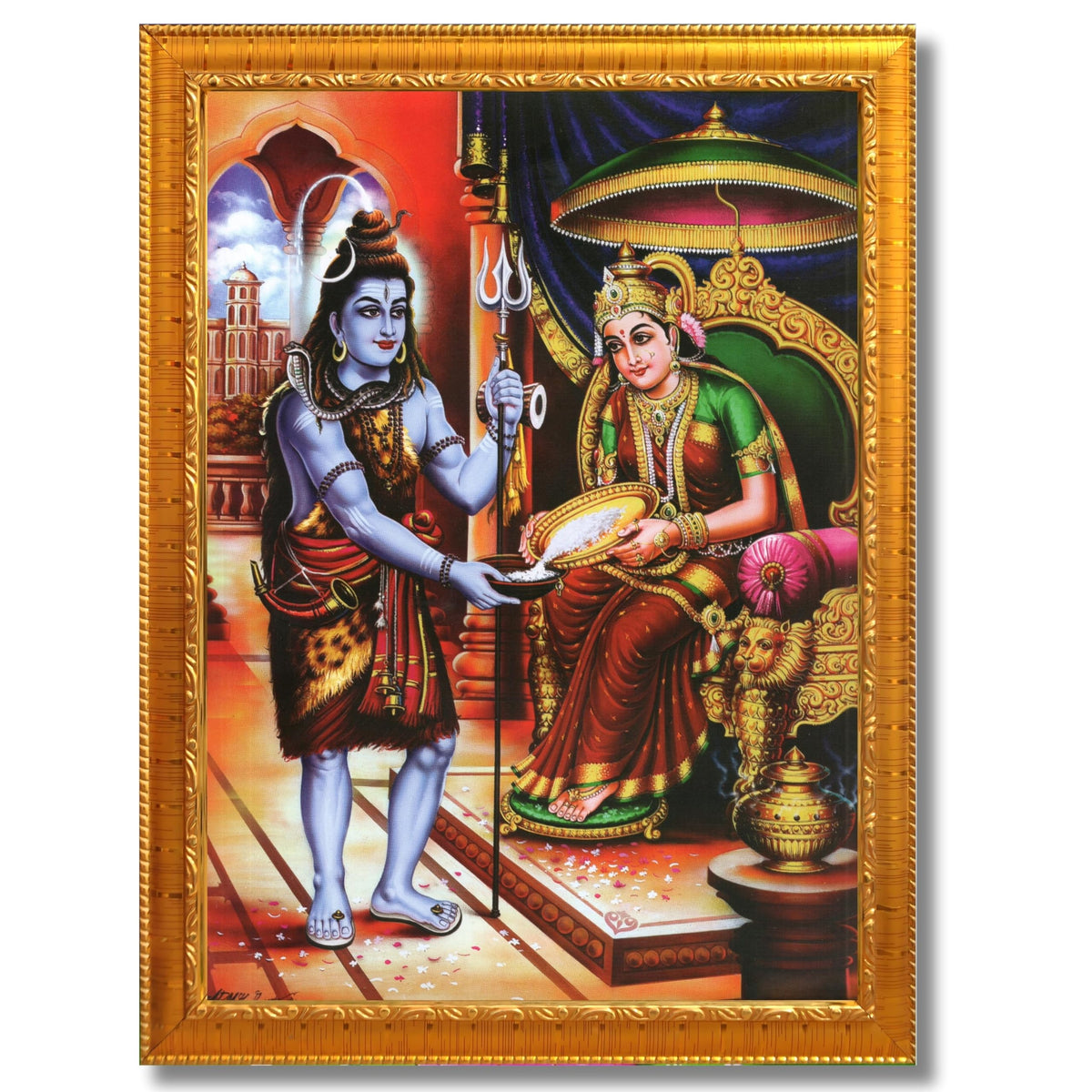 CRAFT QUEST Shiva & Maa Annapurna devi sitting on throne photo frame with Acrylic Glass for Kitchen, Food & Prosperity Blessing Hindu Wall Decor