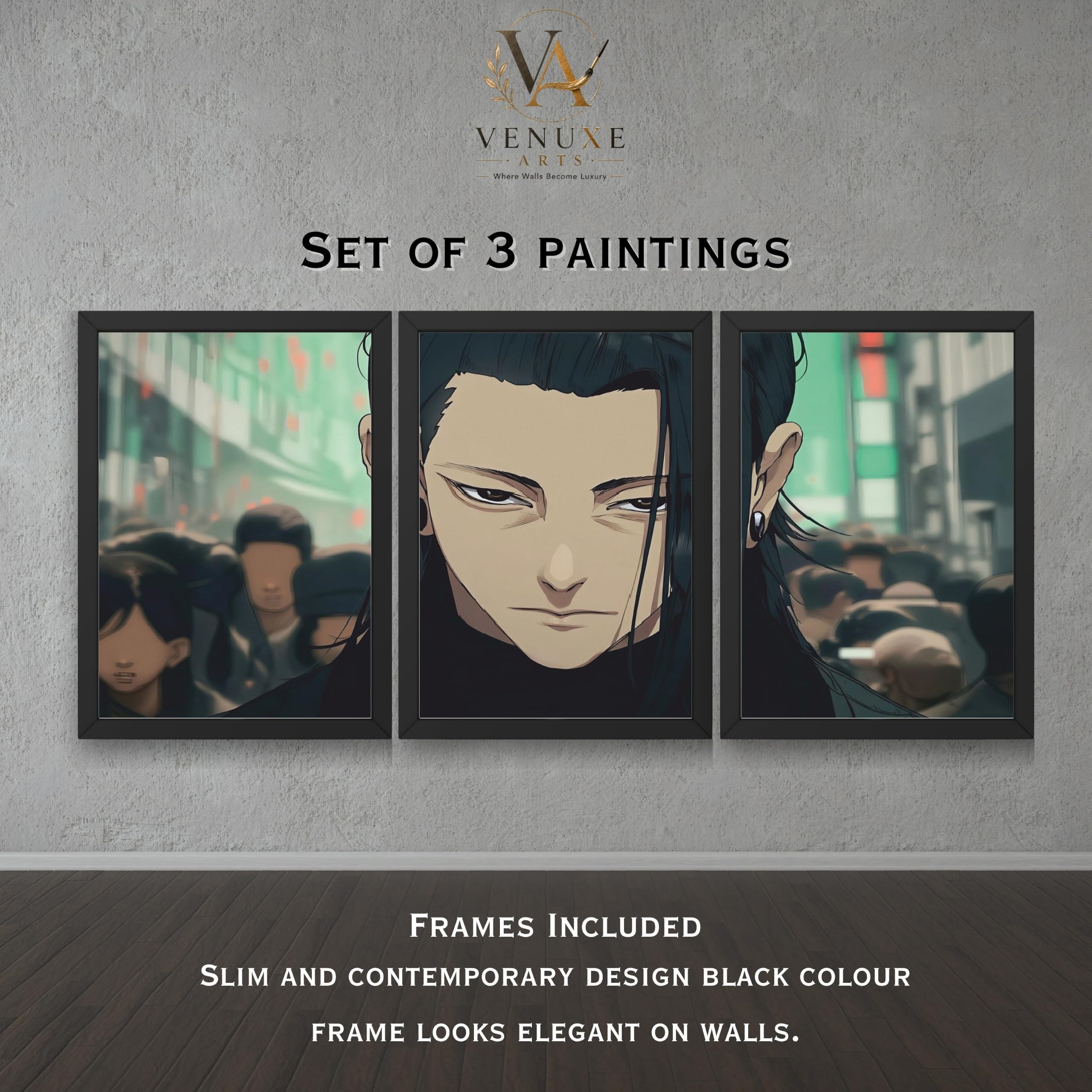 VENUXE ARTS Set Of 3 Anime Characters Wall Framed |Anime Characters Framed Poster for Living Room Bedroom Gaming Room Studio Wall Decor