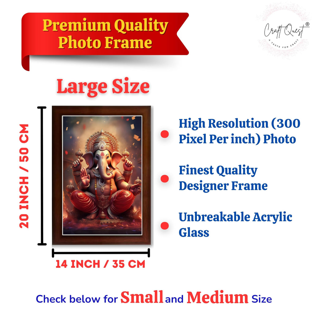 CRAFT QUEST Lord Ganesha Ji Laminated God Photo Frame Wall Decor Mandir Pooja Poster Religious Painting Divine Hindu Temple Decoration Spiritual Blessings Home Office Gift