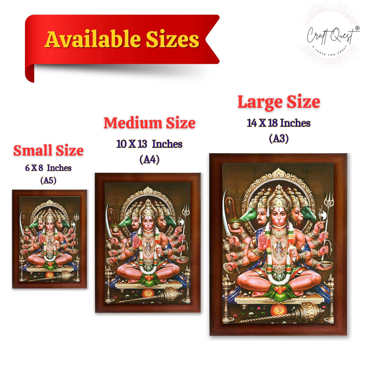 CRAFT QUEST Lord Hanuman Ji Hanumanji Jai Bajrangbali Bajrang Photo Frame For Home Décor, Temple, Pooja Room, Wall, Gift Items
