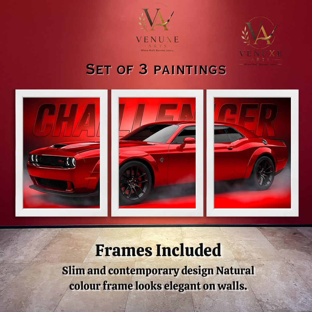 VENUXE ARTS Set Of 3 Big Sports Cars Framed Posters Gift Items for Boys Room Wall Decoration Bedroom, Living Room, Office, Studio Décor | Car Poster Frame for Wall Décor