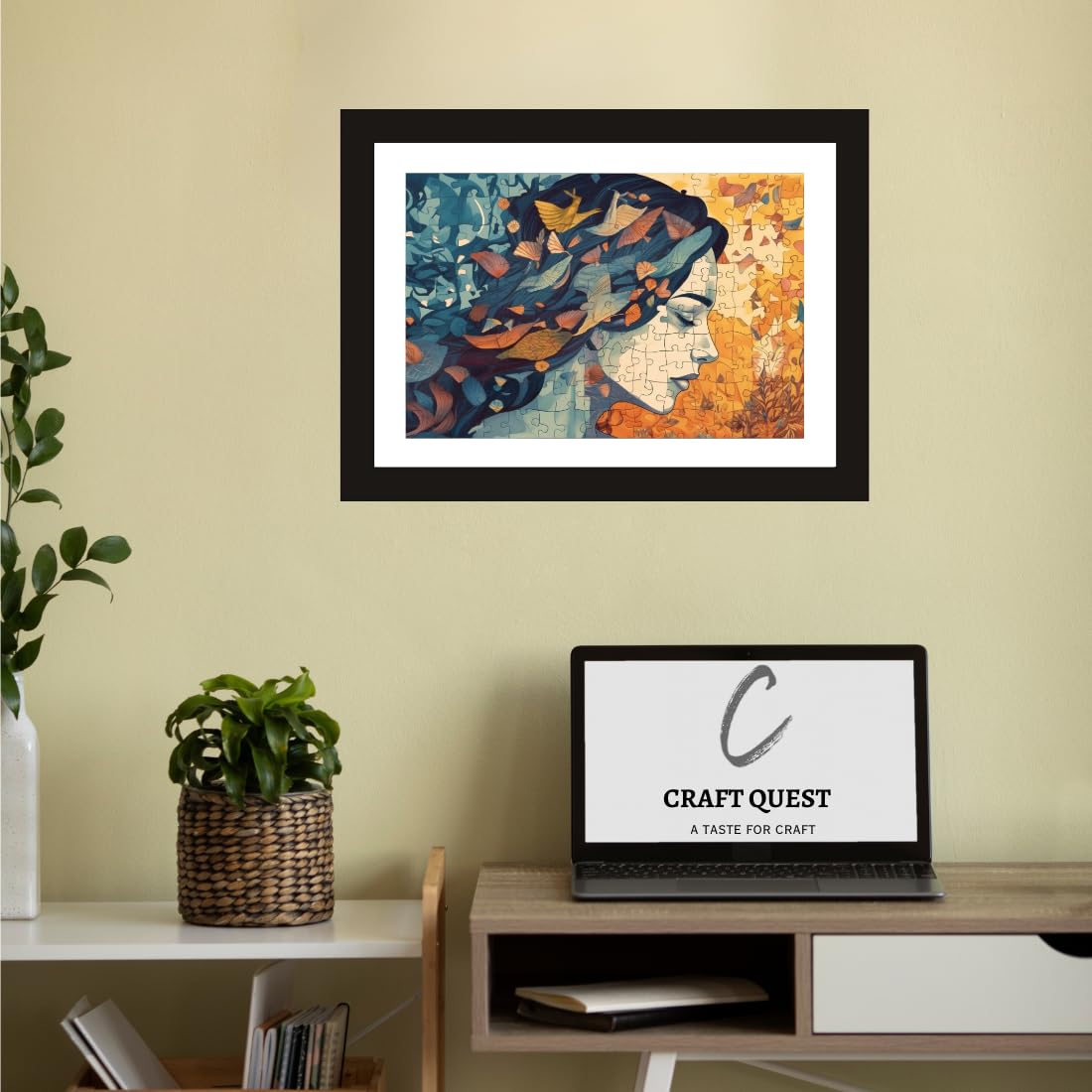 CRAFT QUEST Abstract Modern Feminine Fusion Art Poster Frame for Home & Office Wall Decoration - Portrait, Wall Display (Black, 14x10 Inch Frame with Art Print) (Tropical Reverie)