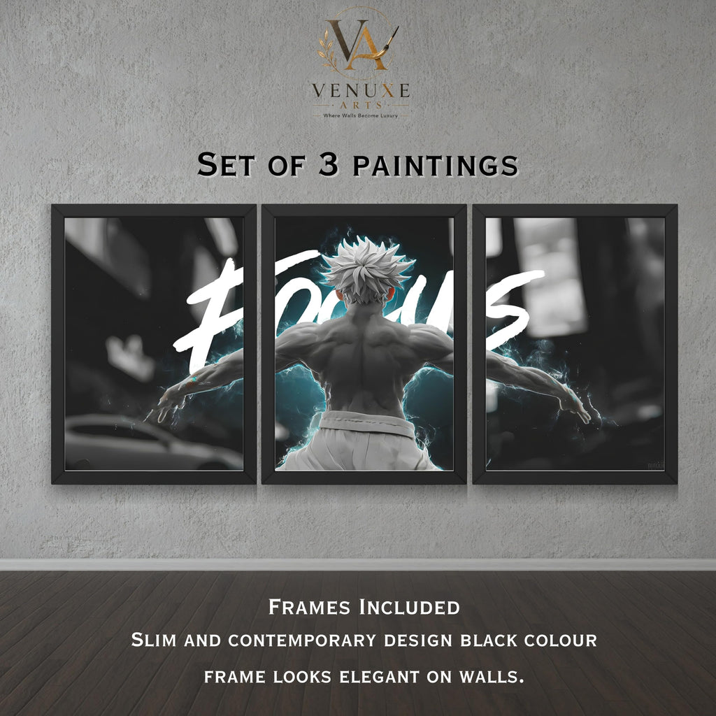 VENUXE ARTS Set Of 3 Anime Characters Wall Framed |Anime Characters Framed Poster for Living Room Bedroom Gaming Room Studio Wall Decor