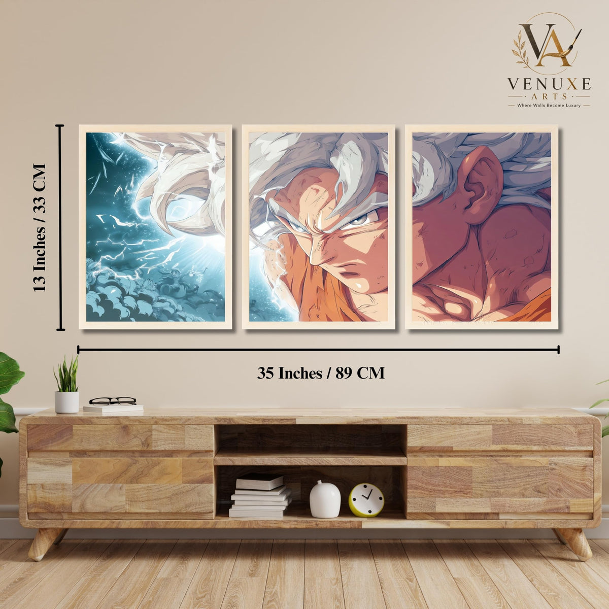 VENUXE ARTS Set Of 3 Anime Characters Wall Framed |Anime Characters Framed Poster for Living Room Bedroom Gaming Room Studio Wall Decor