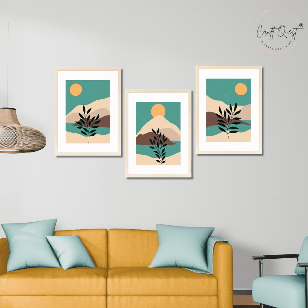 CRAFT QUEST Wall Art Decor Paintings | Set of 3 Wall Art Frames for Home Decoration | Ideal for Living Room, Bedroom & Office
