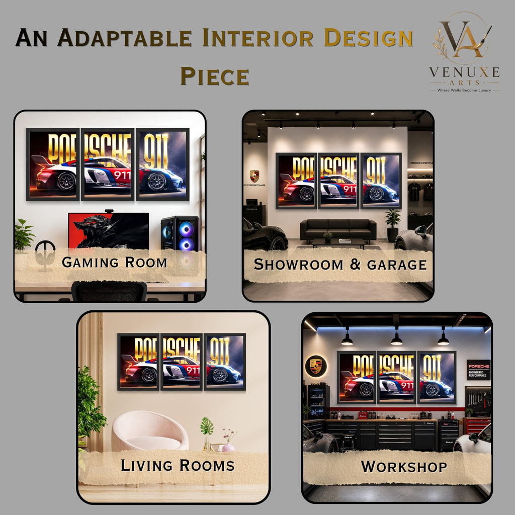 VENUXE ARTS Set Of 3 Big Sports Cars Framed Posters Gift Items for Boys Room Wall Decoration Bedroom Living Room Office Studio Décor | Car Poster Frame for Wall Décor