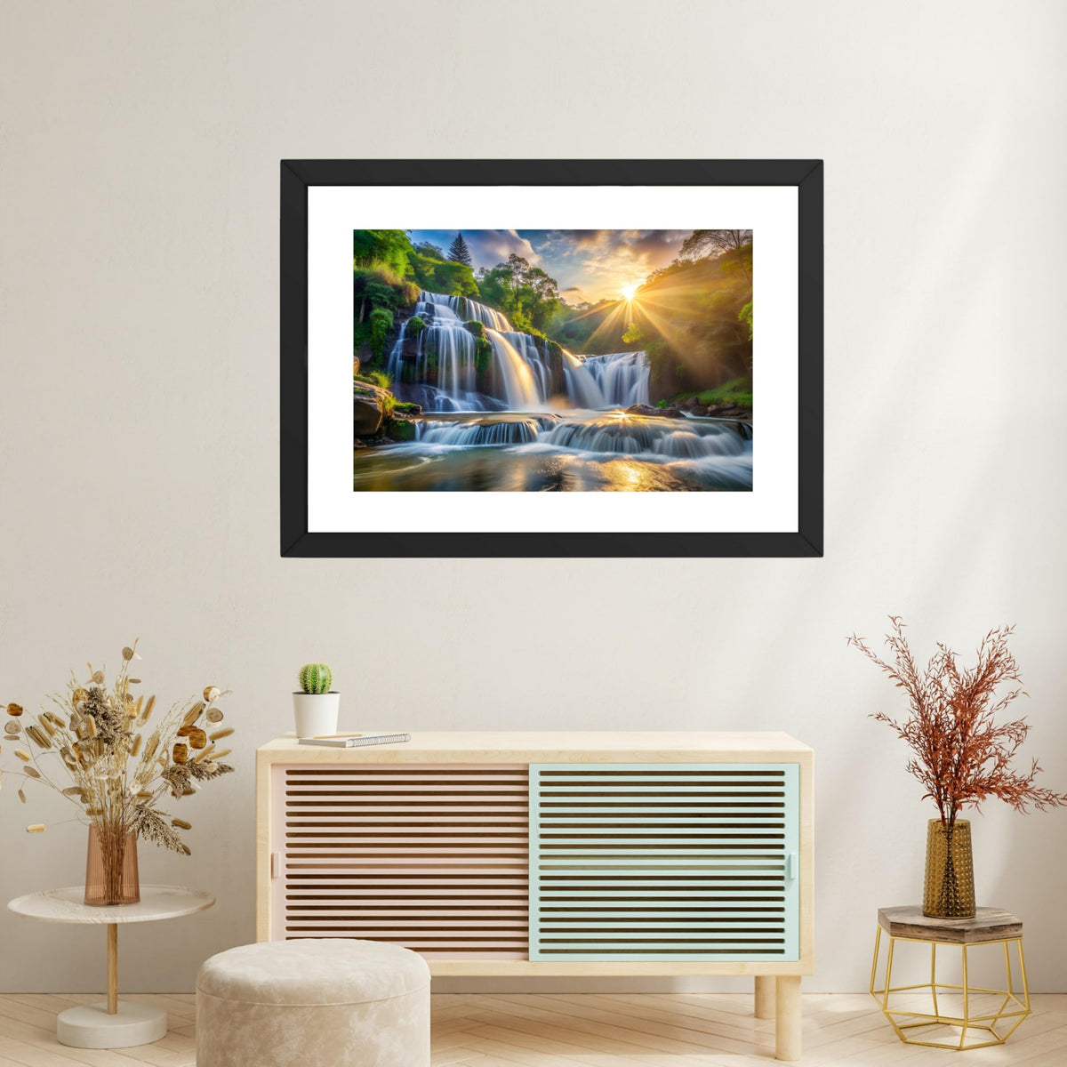 CRAFT QUEST Vastu Waterfall Landscape Scenery Photo Frame With Acrylic Sheet | Living Room, Bedroom | Home Decoration | Best Gifting Option