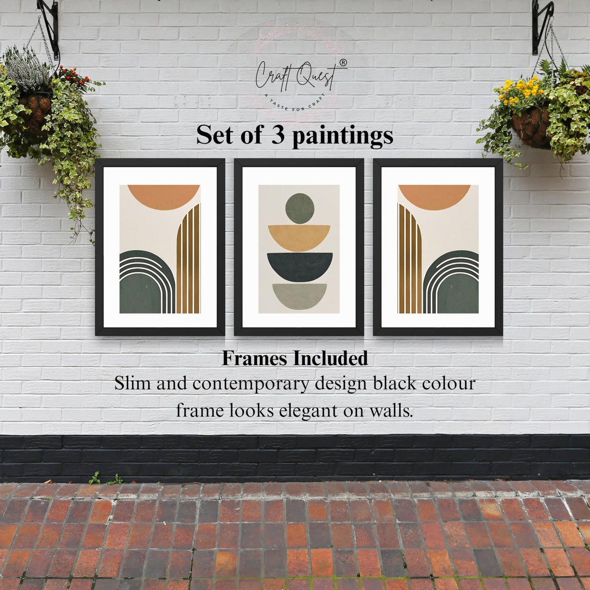 CRAFT QUEST Abstract With Different Shapes | Set of 3 Frames for Home Decoration | Ideal for Living Room, Bedroom & Offices