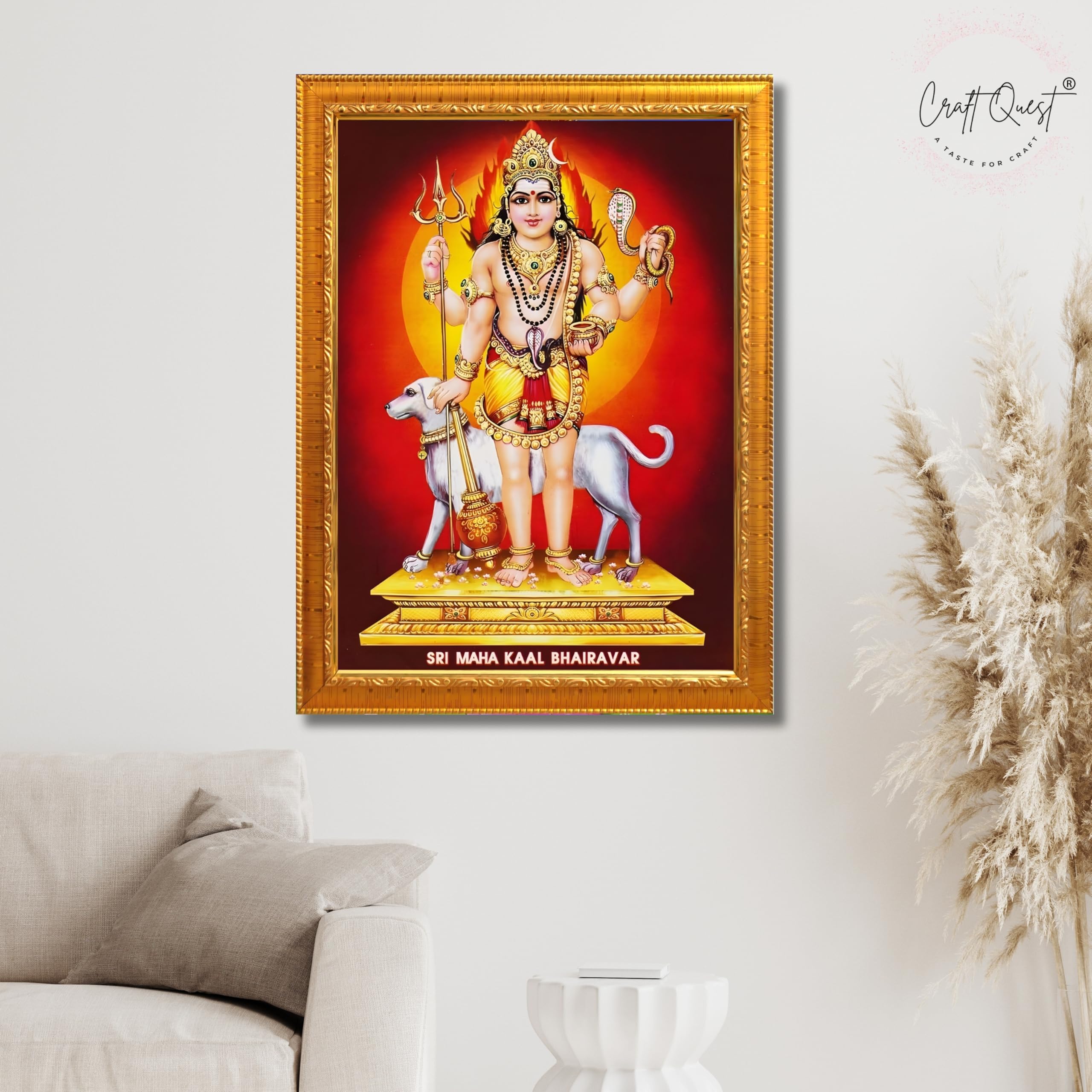 CRAFT QUEST Bhairava Kaal Bhairav Baba Bairava Photo Frame | Hindu God Spiritual Framed | Ideal for Home, Office, Temple & Puja Room, Wall Decor